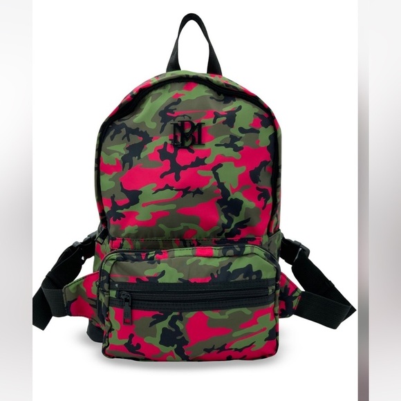 NWT Badgley  Mischka Nylon Pink Camo Backpack w/ Removable Belt Bag - Picture 1 of 6